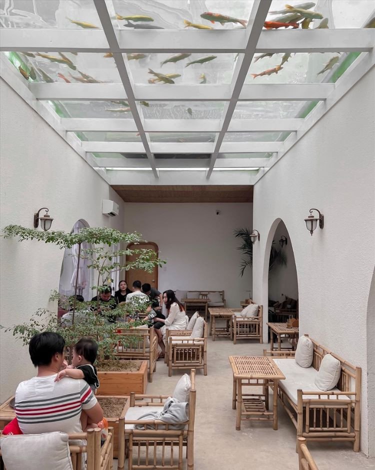 Góc check-in bên hồ cá Koi rực rỡ tại Dalaland Coffee