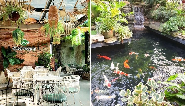 Hòn non bộ và hồ Cá Koi được trang trí tỉ mỉ tại CAO's Café