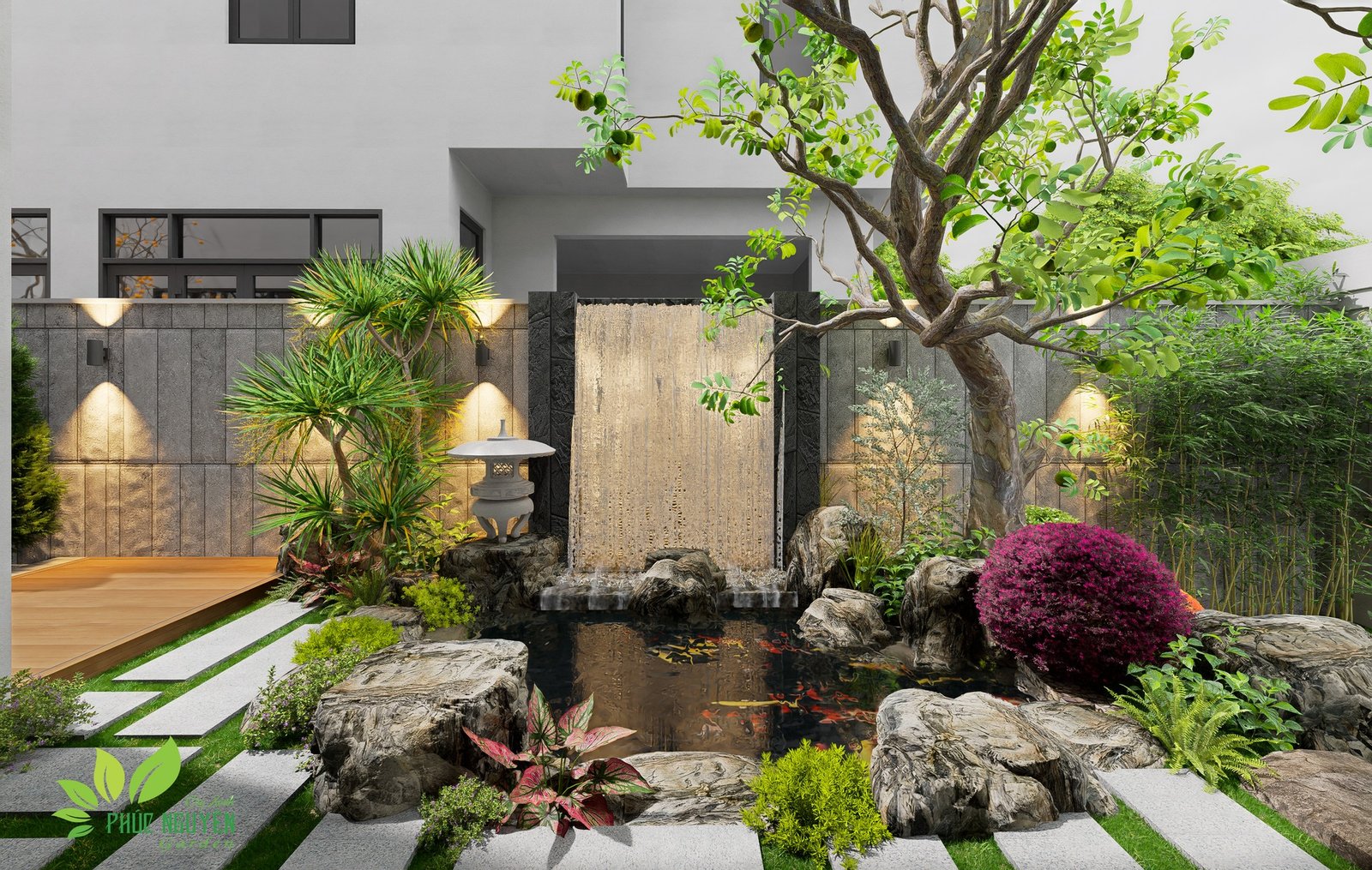 không gian cafe cá koi BMT với hồ cá đẹp
