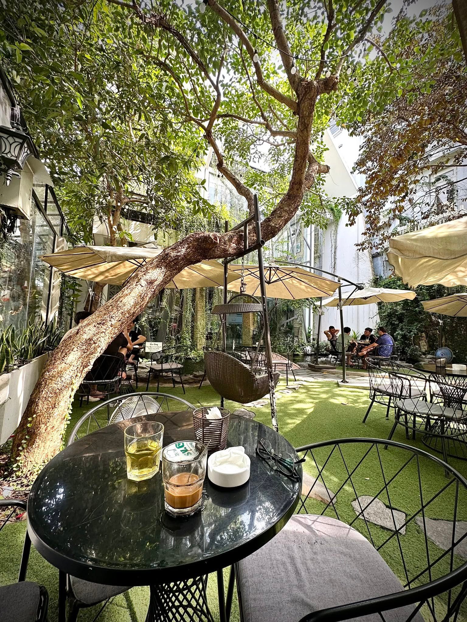 Không gian cafe cá cảnh Hà Nội với hồ cá thủy sinh đẹp mắt và thiết kế xanh mát