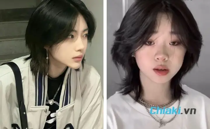 Tóc Tomboy Mullet Middle Part Nữ