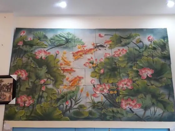 Tranh Gốm Cá Chép Ao Sen