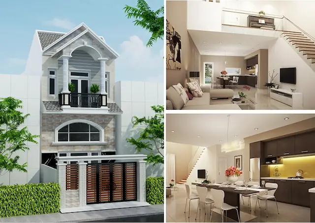 Bản Vẽ Nhà 1 Trệt 1 Lầu Mái Bằng 5x10m