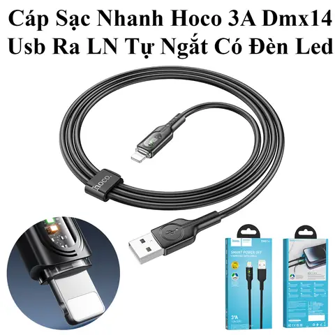 Cáp Sạc Nhanh Hoco 3a Dmx14 Usb Ra Ip Ln Dây Dài 1.2m Tự Ngắt Có Đèn Led