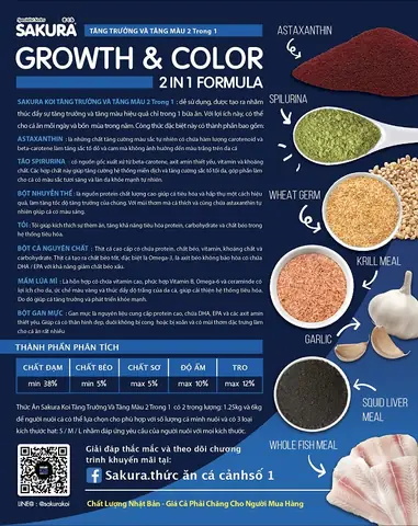 Nguyên Liệu Sản Xuấtthức Ăn Cá Koi Sakura Tăng Trưởng Và Tăng Màu (growth & Color 2 In 1 Formula)