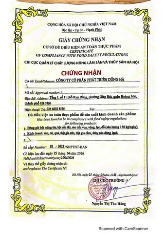 Giấy Kiểm Định Cơ Sở Đạt Chuẩn Vệ Sinh An Toàn Thực Phẩm