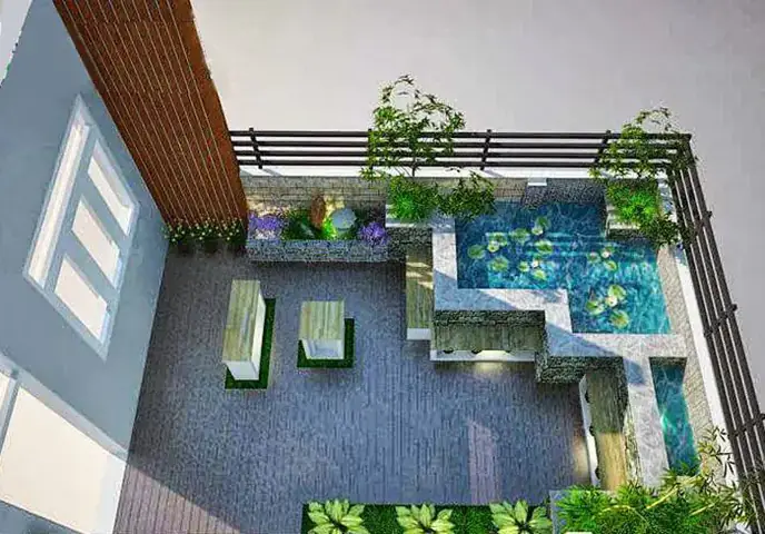 Hồ Koi Hiện Đại Sân Thượng