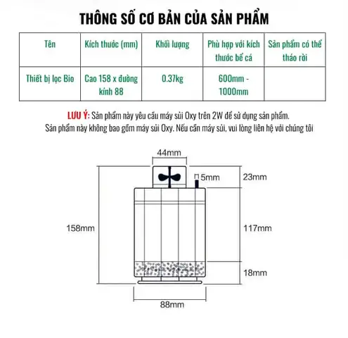 Kích Thước Thiếtbị Lọc Bio Kiêm Sủi Oxy: