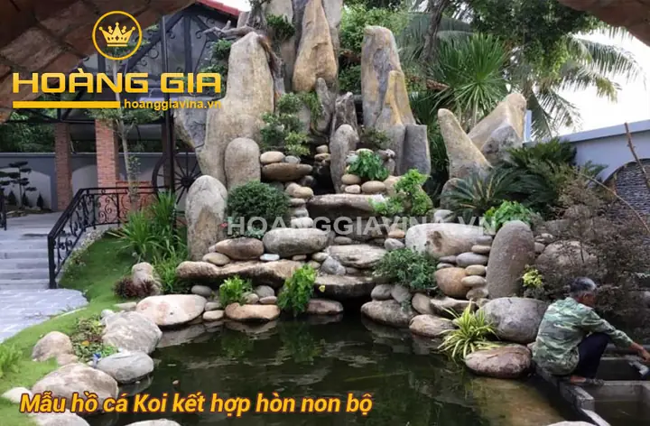 Mẫu Hồ Các Koi Ngoài Trời Kết Hợp Cùng Hòn Non Bộ Mẫu Hồ Các Koi Ngoài Trời Kết Hợp Cùng Hòn Non Bộ
