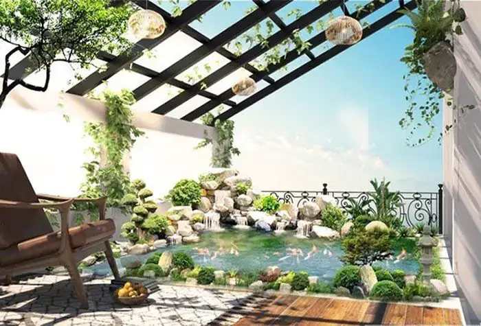 Mẫu Hồ Cá Koi Mini Đẹp Trên Sân Thượng