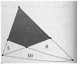 Cho Hình Vẽ Bên, Diện Tích Của Ba Tam Giác Lần Lượt Là 5 Cm2, 8 Cm2, 10 Cm2. Tính Diện Tích Phần Tứ Giác Tô Đâm. (ảnh 1)