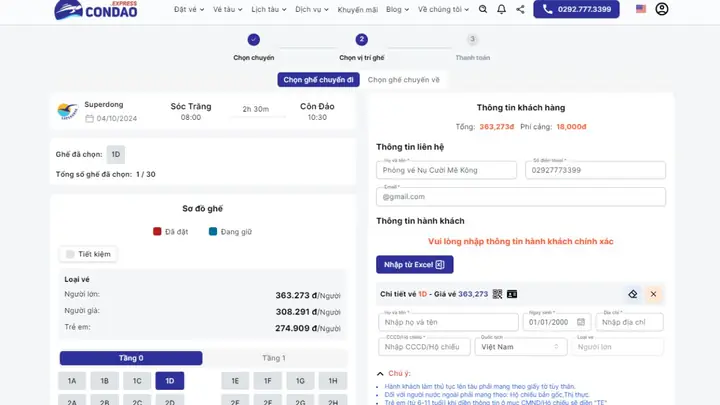 Hướng Dẫn Đặt Vé Từ Đất Liền Đến Côn Đảo Bước 4-5