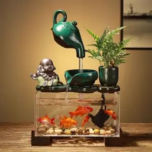 Thác Nước Phong Thủy Để Bàn Có Phật Di Lặc
