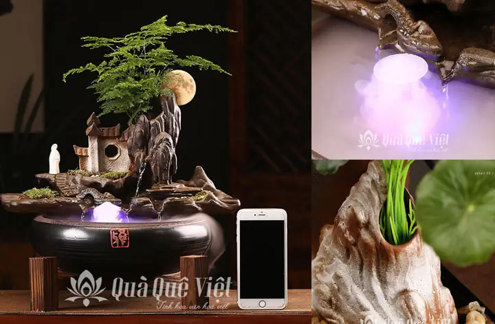 Hòn Non Bộ Mini Trong Nhà Có Thác Nước, Máy Phun Sương Và Đèn Led