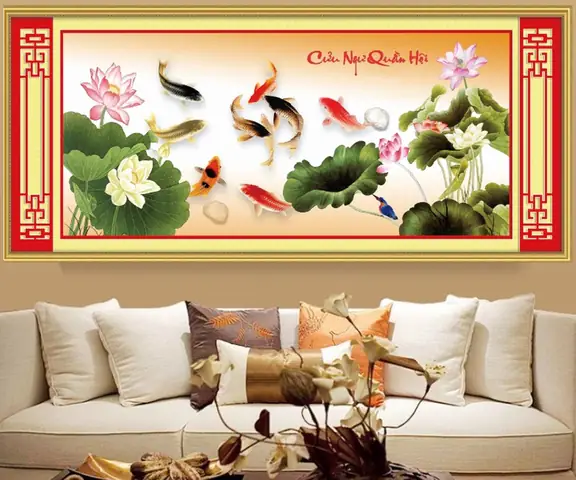 Treo Tranh Cá Chép Hoa Sen Ở Phòng Học, Phòng Làm Việc
