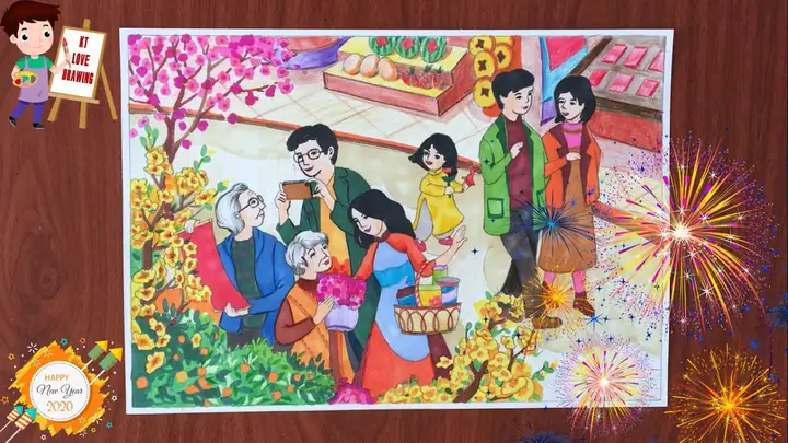 Xem Ngay Vẽ Tranh Chợ Hoa Ngày Tết Để Tặng Người Thân