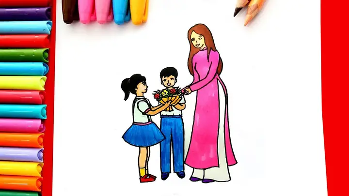 Tặng Cô Giáo Vẽ Tranh Tặng Hoa Cho Cô Giáo Rất Ý Nghĩa