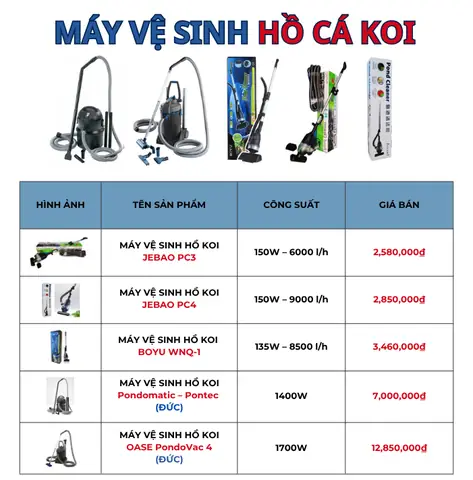 Bảng Giá Máy Vệ Sinh Hồ Koi