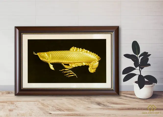 Tranh Cá Rồng Phong Thuỷ Mạ Vàng