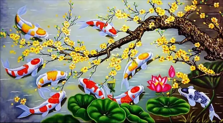 Tranh Cá Chép Cửu Ngư Quần Hội