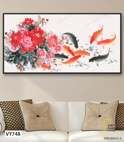 Tranh Cá Chép Hoa Mẫu Đơn